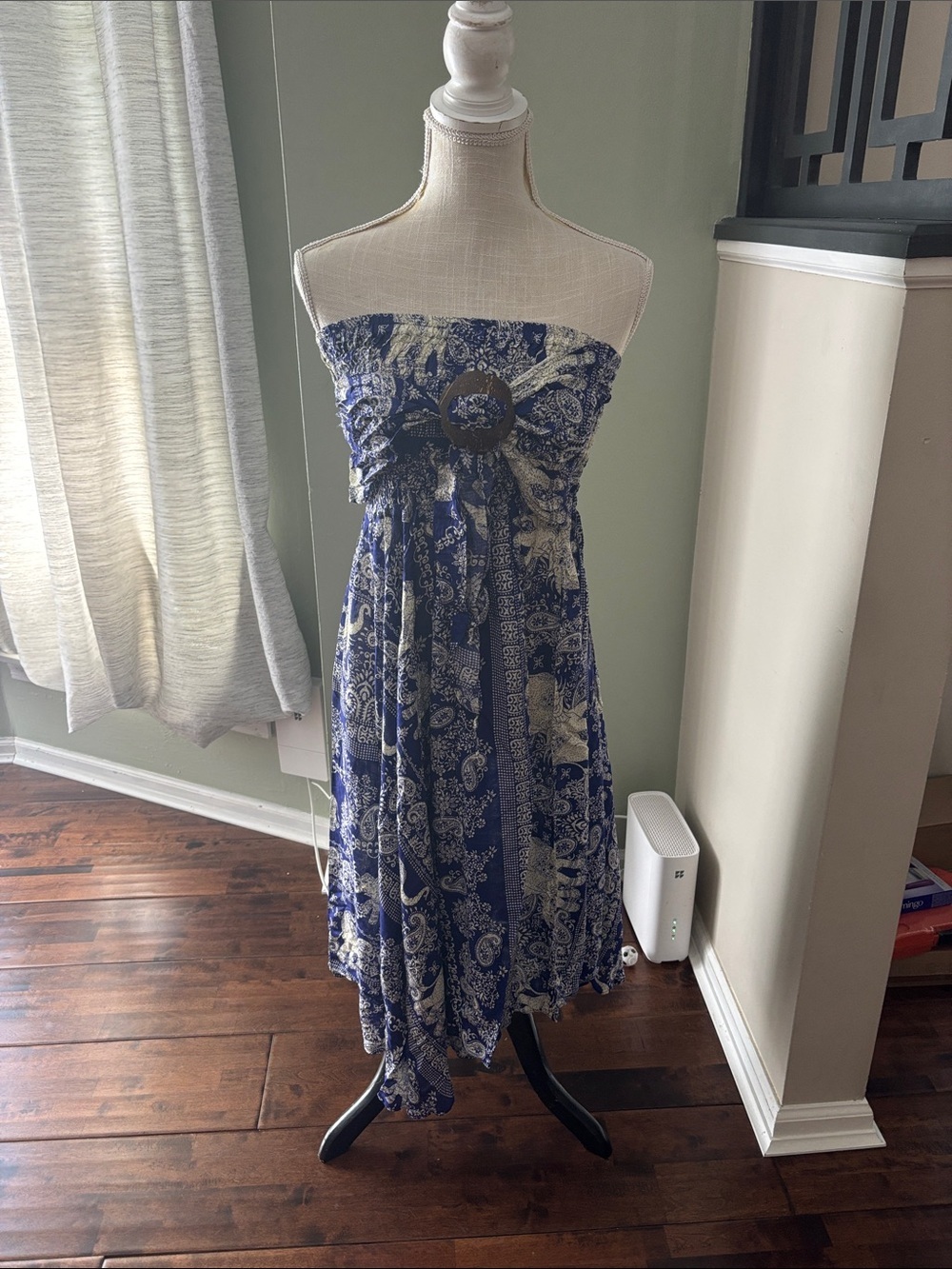 Strapless Blue & Cream Paisley Sundress